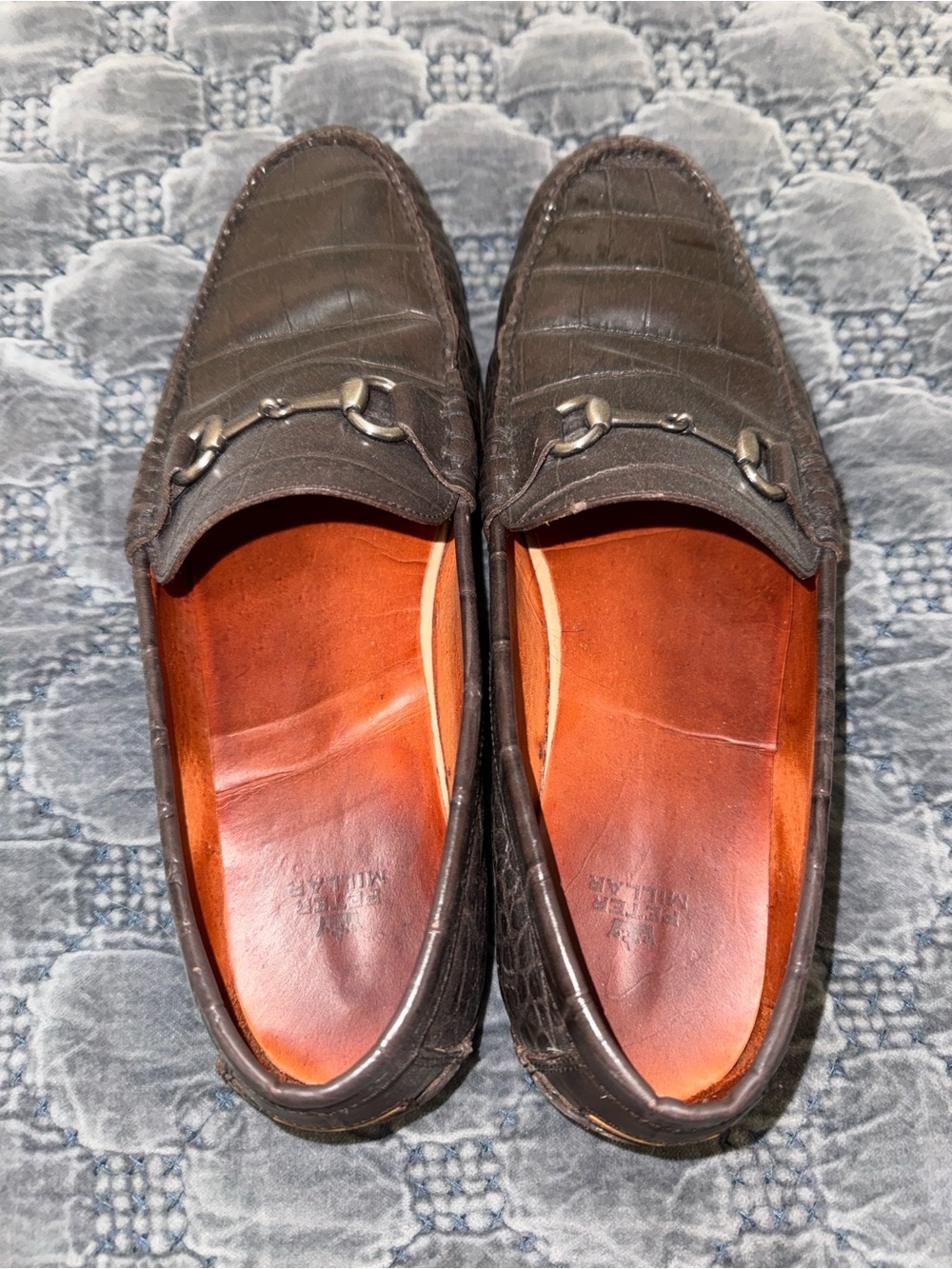 Peter Millar Dark Brown Croc-Embossed Leather Bit Loafers - 11.5 W